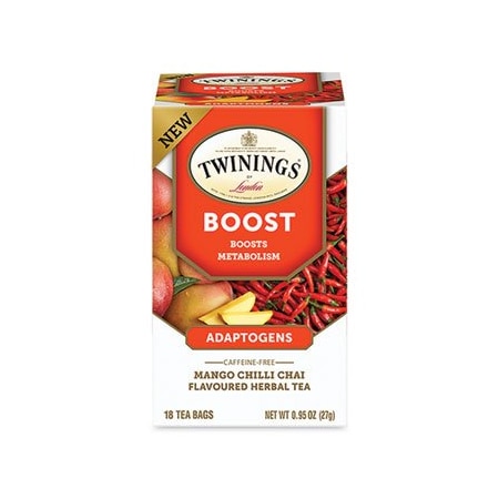 Twinings North America Boost Mango Chili Chai Herbal Tea Bags, 0.95 oz, 18PK TNA54440